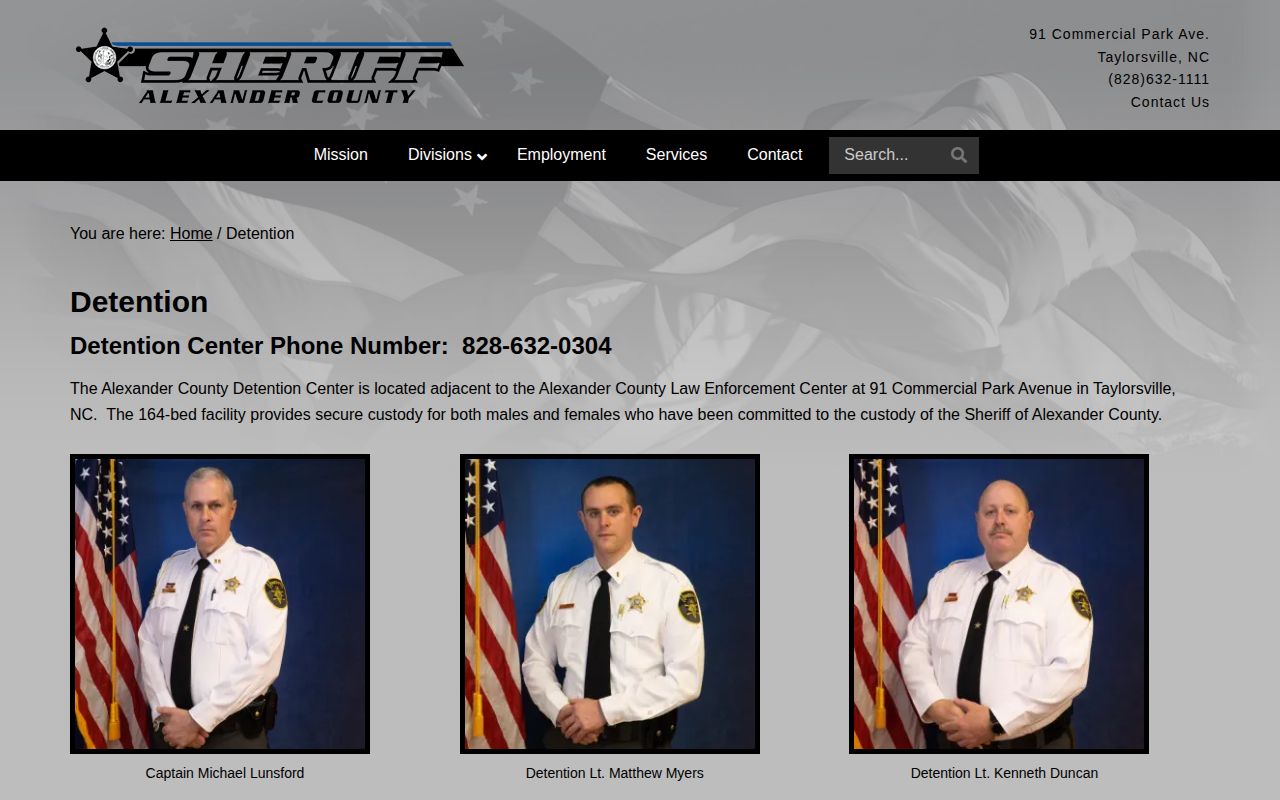 Alexander County Sheriff's Office detention information page