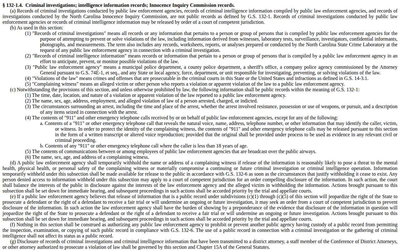 North Carolina General Statute 132-1.4 official page